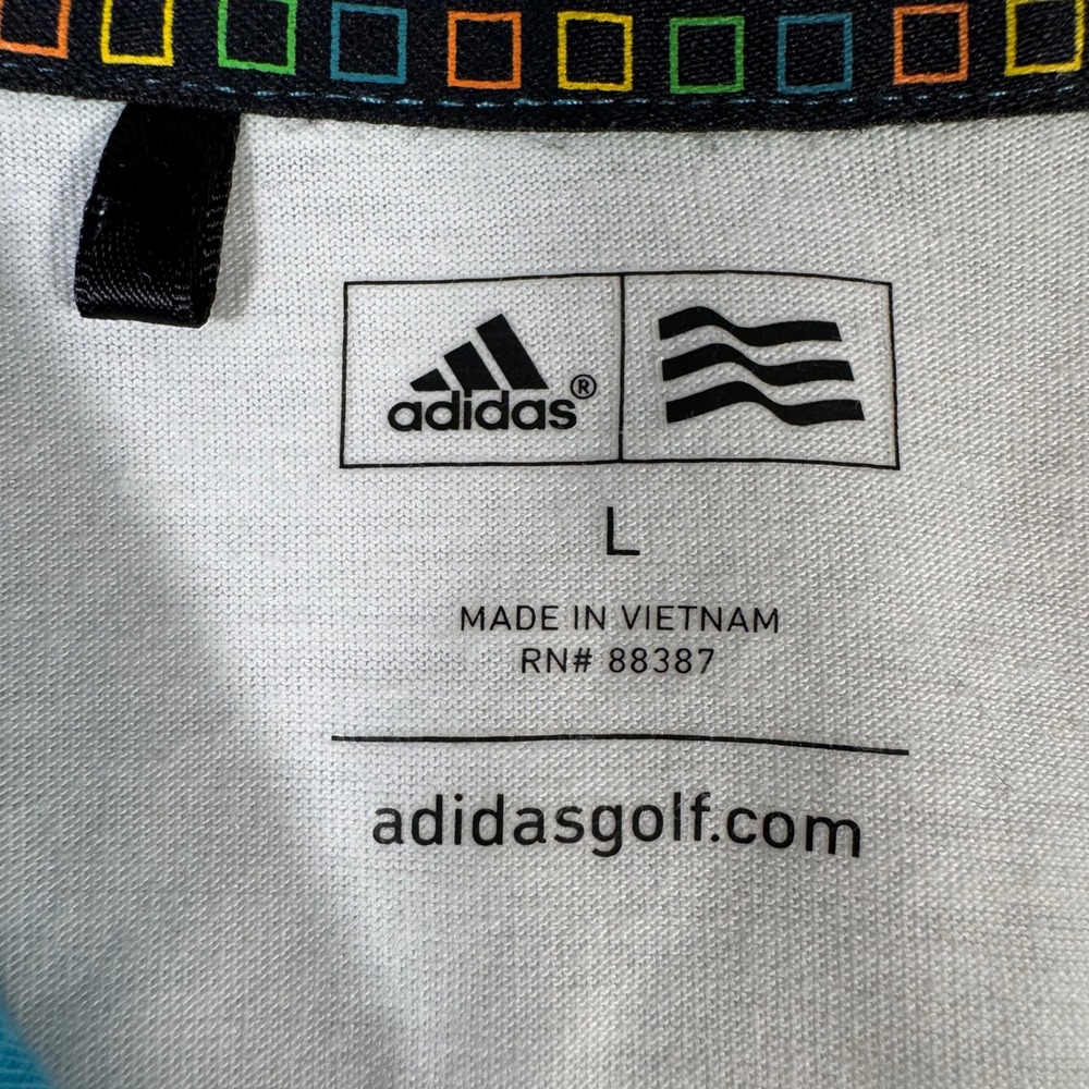 Adidas Golf Polo Shirt Mens Large White Teal Blue Green Excellent Colorblock - Picture 5 of 14